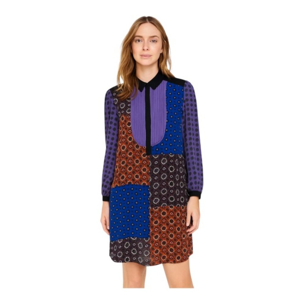 Moulinette Soeurs Anthropologie XS Long Sleeve Patchwork Silk Shift Dress